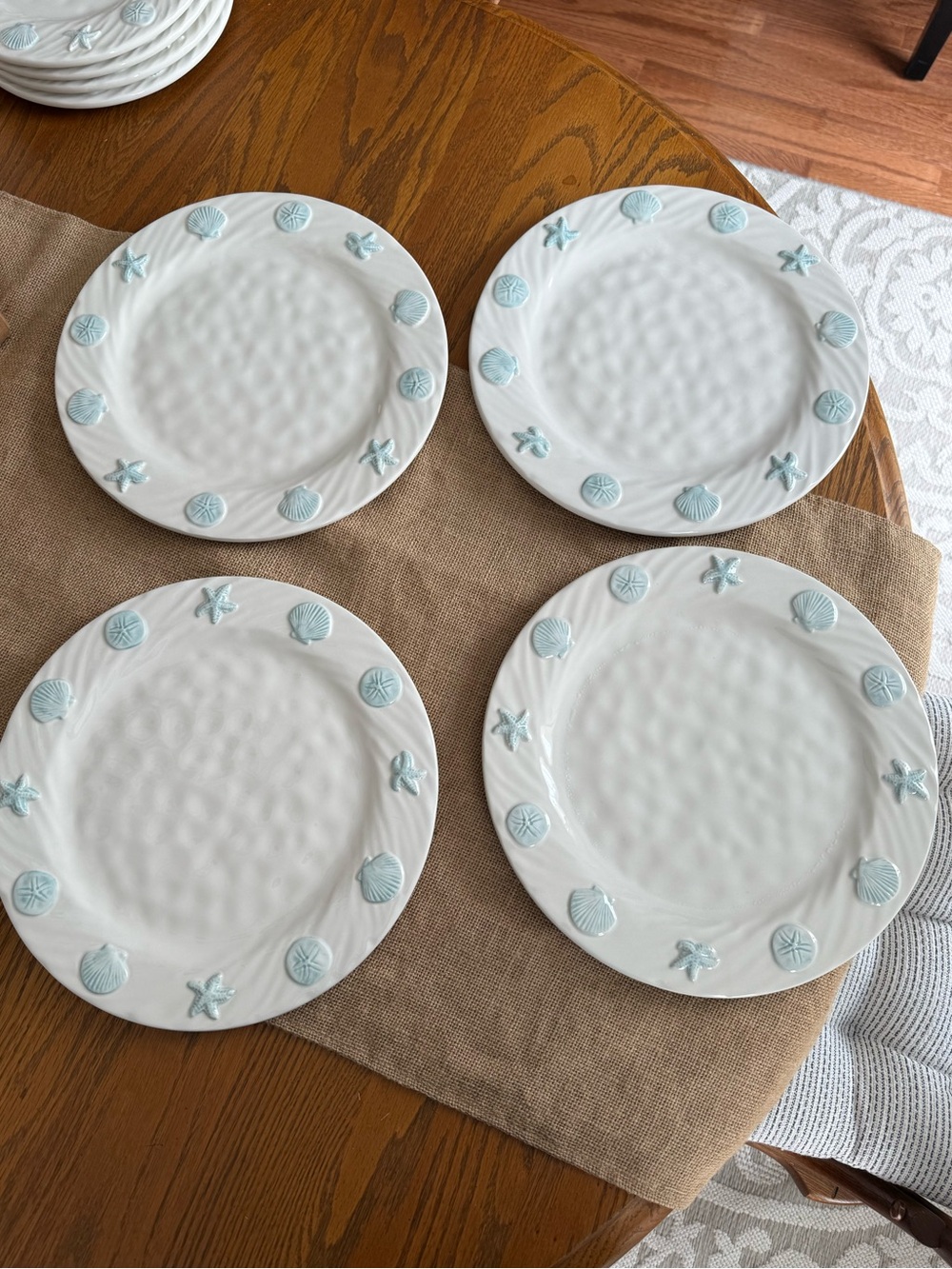 Coastal Shell Ceramic Dinner Plate – White with Light Blue Accents - Picture 2 of 4